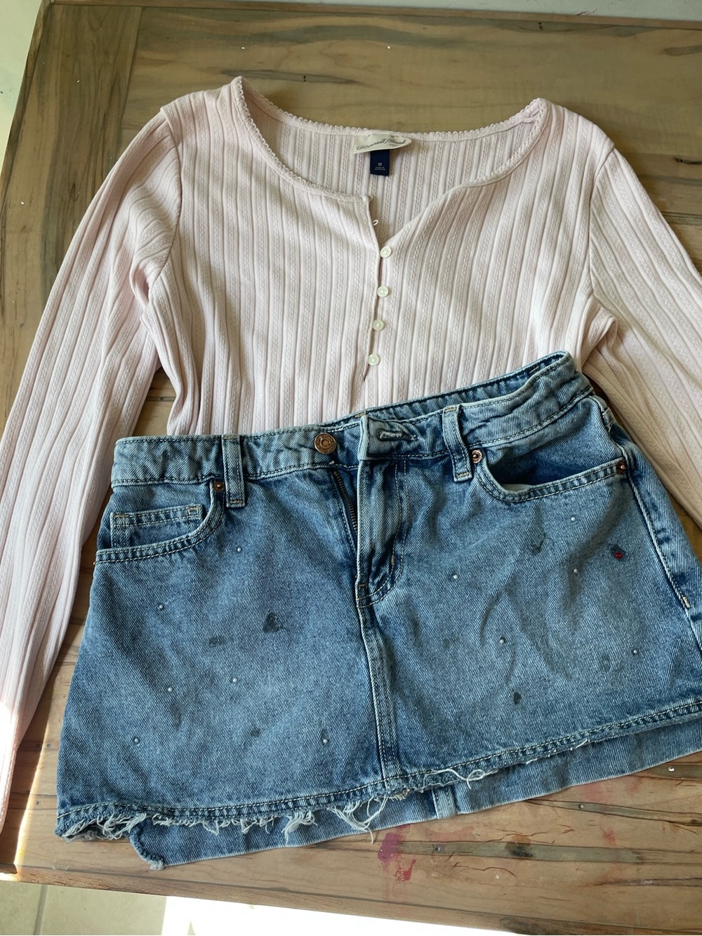 Universal Thread Light Pinki Ribbed Henley Top
